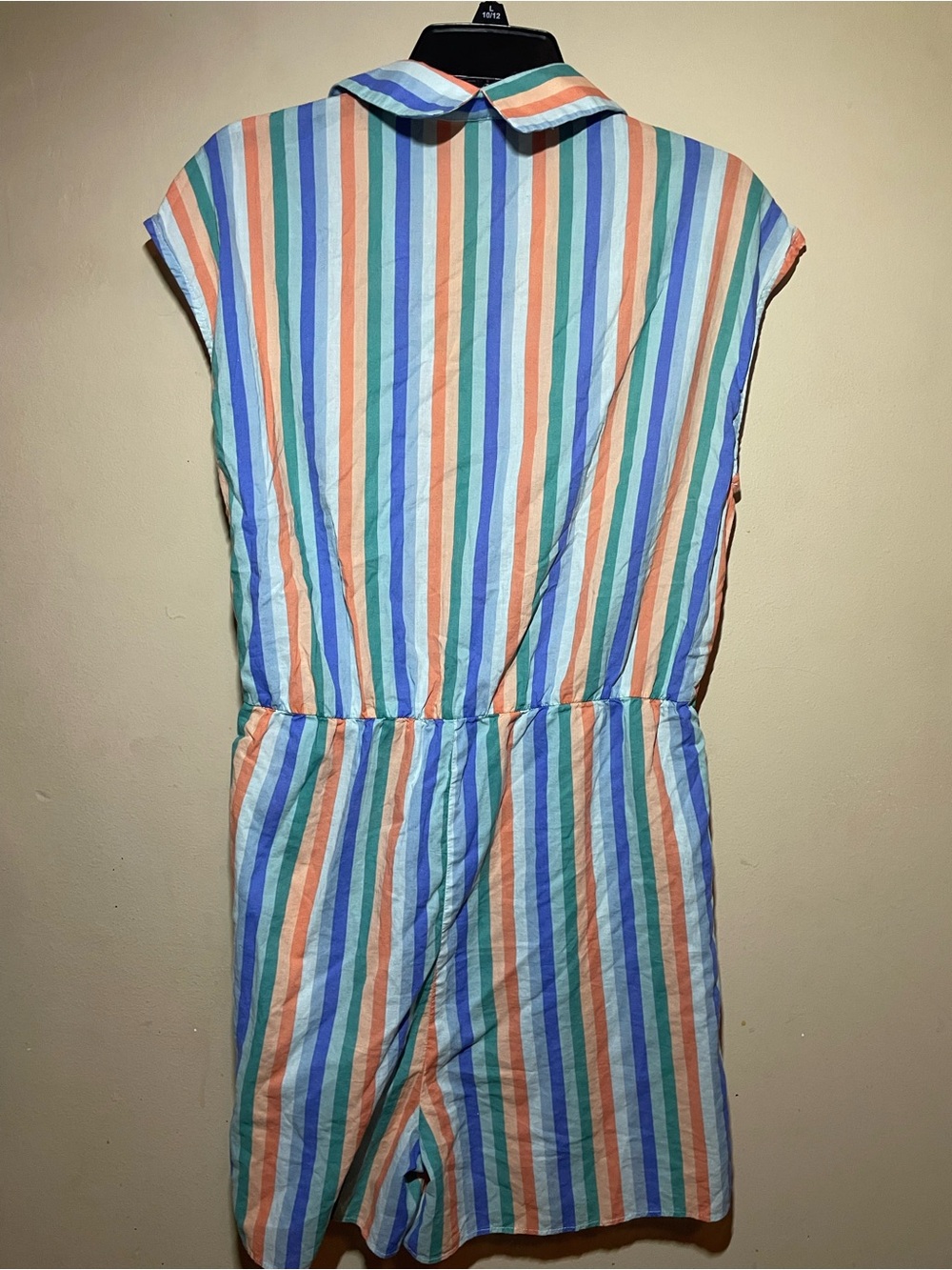 Le Bain Par Molly Bracken Striped Wrap Romper Size L Pastel Tie Waist Collared - Picture 2 of 8